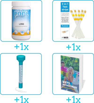 Zwembad Onderhoudspakket - Onderhoud Zwembad - bevat Chloor - Testrips - Thermometer en Zwembadgids (4-delig)