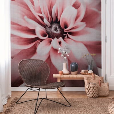 Fotobehang Profhome 382701-GU vliesbehang hardvinyl warmdruk in reliëf glad met bloemen patroon mat roze wit grijs 3,71 m x 2,8 m