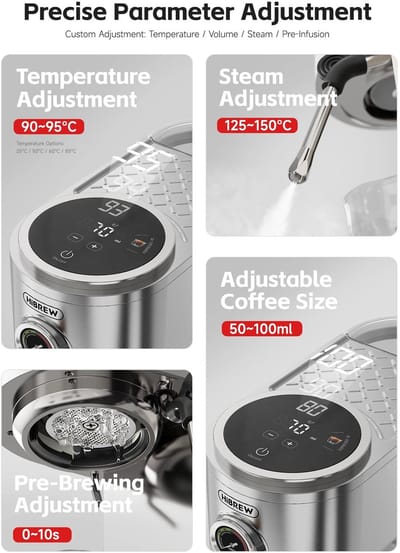 Archi Espressomachine – Koffiezetapparaat - 20 Bar – Semi-automatisch – Melkopschuimer – Temperatuur Instelbaar – RVS – Zilver