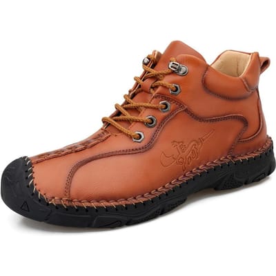 Nieuwe Heren Echt Leer Herfst en Winter Brits Trendy Heren Antislip Enkellaarsjes Outdoor Vrije Tijd Leren Schoenen Hoge Herenschoenen 48 bruin