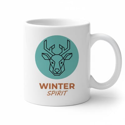 “Winter Spirit” Mok 330 ml – Minimalistisch Rendier Ontwerp – Gezellig Winter & Kerst Cadeau voor Familie, Vrienden & Collega’s