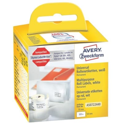 Avery-Zweckform Etiketten (rol) 70 x 54 mm Papier Wit 320 stuk(s) Permanent hechtend Universele etiketten AS0722440