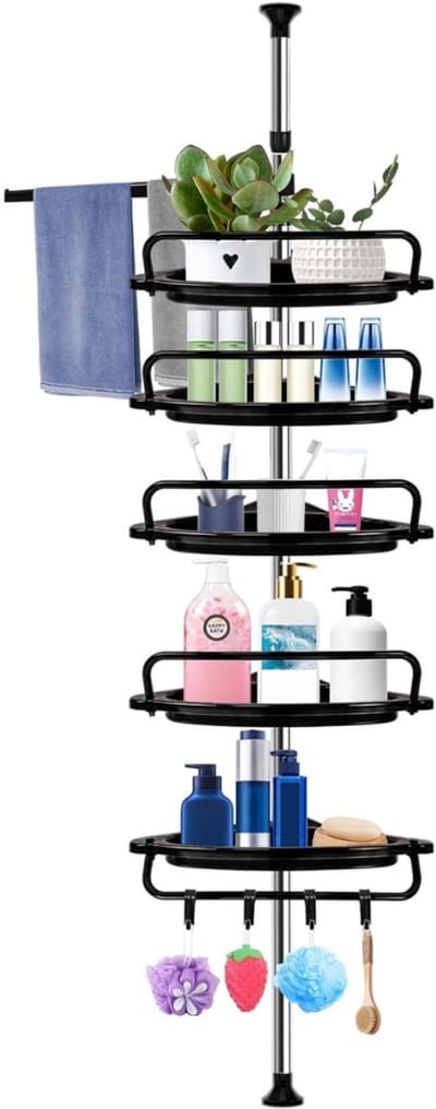 HEZIVO® Telescopisch Doucherek - Zonder Boren - Hoogte Verstelbaar 60-308cm - Bad en Douche Opbergrek