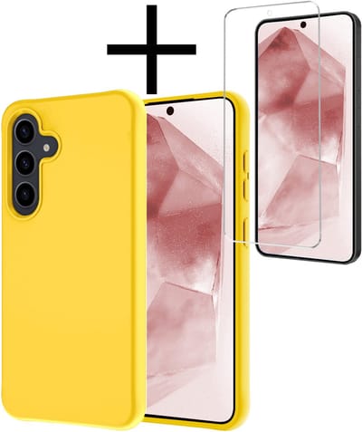 Hoesje - Met Screenprotector - Geschikt voor Samsung Galaxy A56 - Sterk & Shockproof - Back Cover - Siliconen Case - Telefoon Hoes - Geel