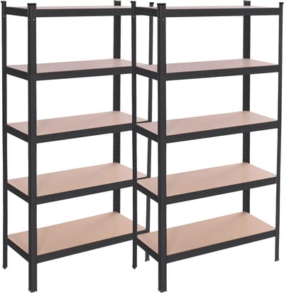 Springos Opbergrek - Stellingkast - 675 KG - Metaal - 675 KG - Zwart - 150 x 75 x 30 cm - 2 Stuks