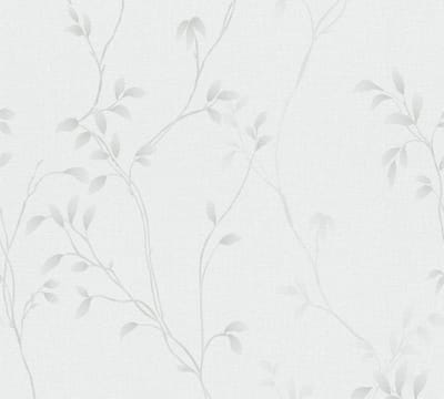 FIJNE BLAADJES BEHANG | Linnenlook - Wit Grijs - A.S. Création Pure Elegance