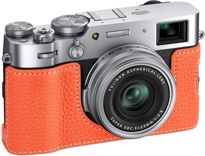Dailygoods - VOVMOEYA X100VI hoesje, lederen camera halve hoes compatibel met Fujifilm X100VI digitale camera, Oranje, cameratas