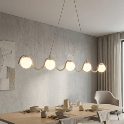 EMIBIG LIGHTING Hanglamp SINUS, beige, lengte 110 cm, 5-lamps, metaal/glas