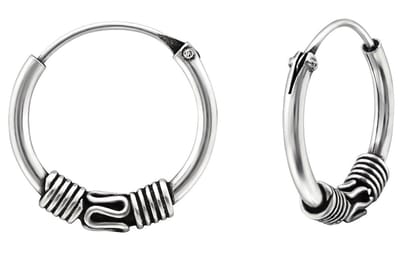 Joy|S - Zilveren Bali oorbellen - 2 mm / 12 mm oorringen - geoxideerd