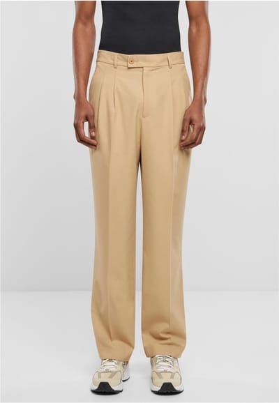 Urban Classics - Double Pleated Broek rechte pijpen - Taille, 32 inch - Beige