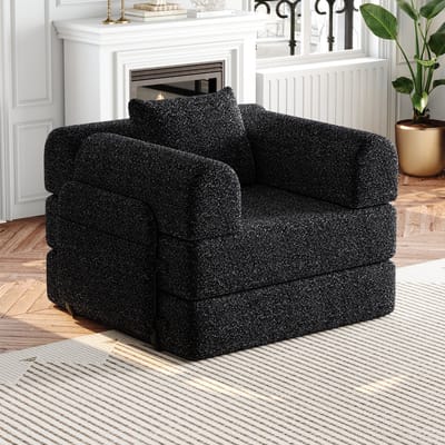 Wishdor - 2-In-1 Slaapbank - Met Opbergruimte In De Armleuning En Stalen Frame - Strak Ontwerp Voor De Woonkamer - Chenille - Zwart