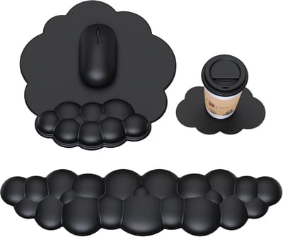 Daity 3-delige set - Cloud muismat met polssteun - Cloud toetsenbord polssteun - muismat polssteun - ergonomische toetsenbord- en muispolssteun (zwart)