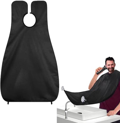 Baard Bib - Zuignap Scheer Bib - Waterdichte Anti-aanbak Baardcape Verzorgingsdoek voor Heren - Verstelbare Baardtrimmer Haaropvanger - Opvouwbaar - Met 2 Zuignap Haken - Gemakkelijk te Gebruiken - Geschikt voor Scheren en Knippen - Zwart