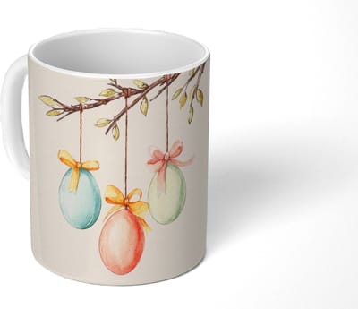 Mok - Koffiemok - Paastak - Strikje - Eieren - Mokken - 350 ML - Beker - Koffiemokken - Theemok