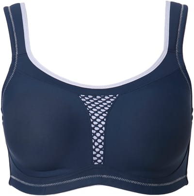 Ulla Popken - Dames - Sportbeha zonder beugels inzet van netstof - Nachtblauw - Maat 90B