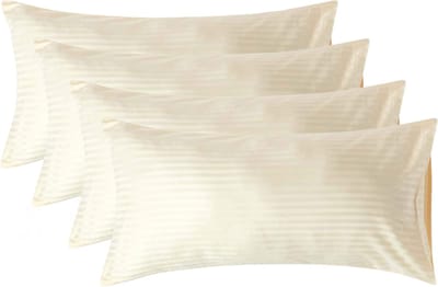 Homescapes Satijn Streep Katoen Kussensloop 50x90 cm – Set van 4 – Lichtgeel – 100% Egyptisch Katoen – Draaddichtheid 330