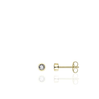 Jewels Inc. - Oorbellen - Oorstekers Solitaire gezet met Zirkonia in Gladzetting  - 4mmØ - Geelgoud Verguld Zilver 925