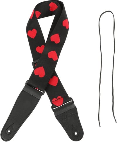 Verstelbare Gitaarband van Nylon met PU Einden en Geborduurd Hartpatroon, Multicolor, 93x5cm - Comfortabele Schouderband voor Muzikanten en Gitaarliefhebbers