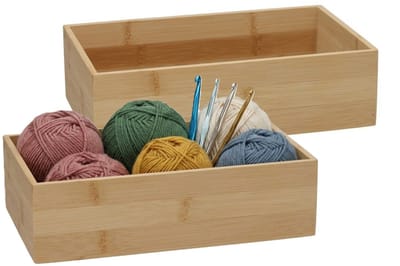 5Five 5Five houten bakje - 2x - organizer - bamboe - 25 x 15 x 7 cm - kast en lade verdelers - opslag - sorteerbakje