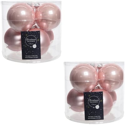 12x Licht roze glazen kerstballen 8 cm - glans en mat - Glans/glanzende - Kerstboomversiering lichtroze