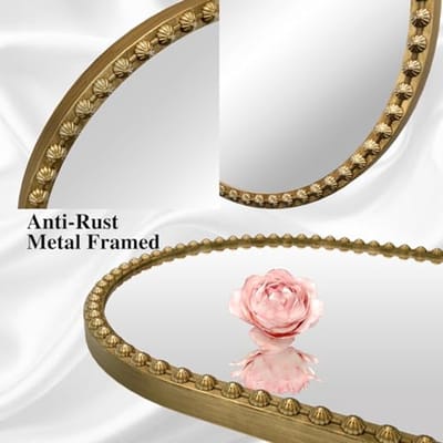 Ovale Spiegel voor Muur - 51 x 80 cm - Antieke Gold Afwerking - Metalen Bloemenframe