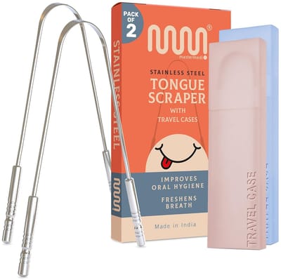 MasterMedi RVS Tongschrapers – Tongreiniger & Tongschrubber tegen Slechte Adem + Reisetuis- 2‑Pack- U-Shaaped