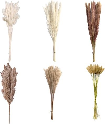 Dried Pampas Grass en Witte Konijnenstaart Bloemen - 120 Stuks - Boho Tafeldecoratie voor Bruiloften, Thuis en Kerstfeest