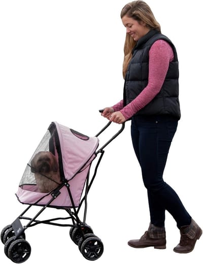 Huisdier Wandelwagen - Reisbuggy - Comfortabel Uitje - Lichtgewicht Opvouwbaar - Tot 6.8 kg - Roze