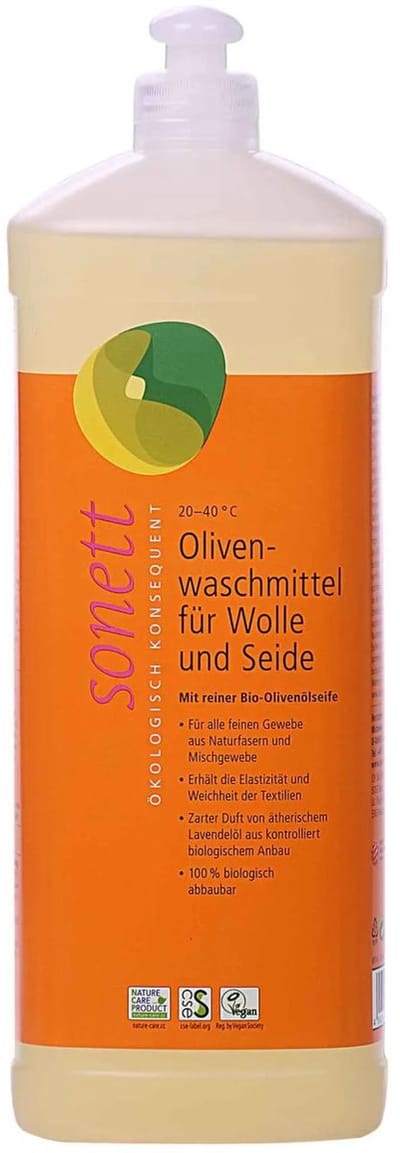 Sonett Flüssigwaschmittel voor Wolle und Seide met Olivenduft, 2 x 1 Liter Feinwaschmittel, natürliche Inhaltsstoffen, schonende Pflege en Faserschutz