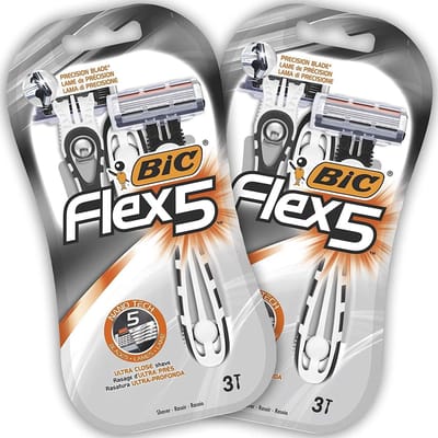 BIC Flex 5 - Wegwerp Scheermesjes - Voor Mannen - 5 Bewegende Scheerbladen - Heren Scheermes met Draaibaar Hoofd - 6 Stuks