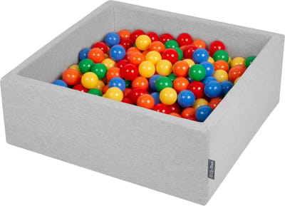 KiddyMoon ballenbad 90x30cm/300 ballen ∅ 7cm ballenbad met kleurrijke ballen voor baby's kinderen vierkant, lichtgrijs:geel/groen/rood/oranje
