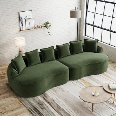 BLACKCOLORS Modulaire 4-zitsbank, comfortabele chenille-stof, frameloze schuimvulling, extra grote afmetingen, diepe zittingen, inclusief kussens, geen montage nodig, geschikt voor de woonkamer, Groen
