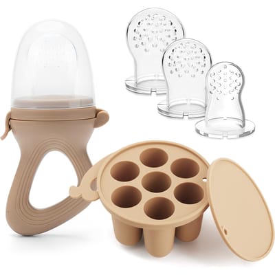 Baby Fruit Voeder Speeltje Speen met Babyvoeding Vriesbak Set Siliconen Vriesbare Speeltjes voor Fruitpurees Zelf Voeden kaki