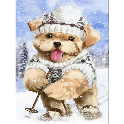 5D DIY Diamond Painting skiën hond Borduren Kruissteek Strass Mozaïek Home Decor 20X30CM beige