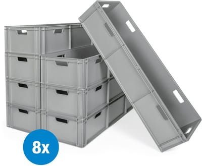 Rubbermagazijn - Stapelbak 120x40x23cm - Set van 8 stuks - Magazijnbakken - Opbergbak - Euroboxen - Kunststof bakken