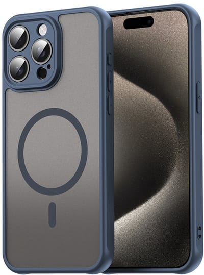 MobyDefend Hoesje - Geschikt voor iPhone 15 Pro Max - Case Geschikt voor MagSafe - Mat Transparant Met Gekleurde Rand - Blauw