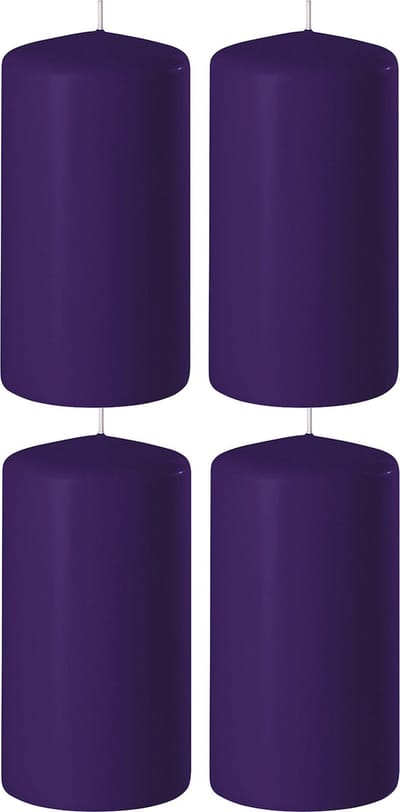 4x Paarse cilinderkaarsen/stompkaarsen 6 x 8 cm 27 branduren - Geurloze kaarsen paars - Woondecoraties