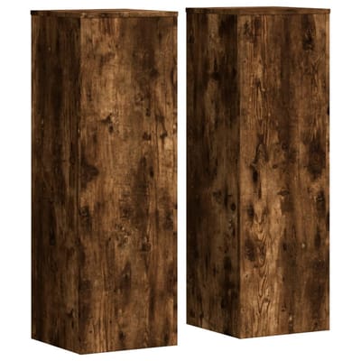 vidaXL - Plantenstandaards - 2 - st - 33x33x100 - cm - bewerkt - hout - gerookt - eiken