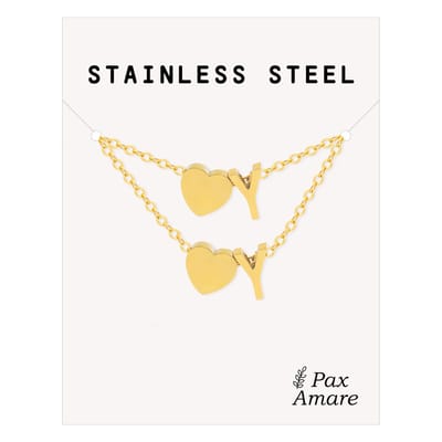 Initiaal Ketting & Armband set met Letter Y Goudkleurig - Stainless Steel - Met letter & Hartje! - Naam Ketting Cadeau - Sieraden Set op Kaartje - Pax Amare