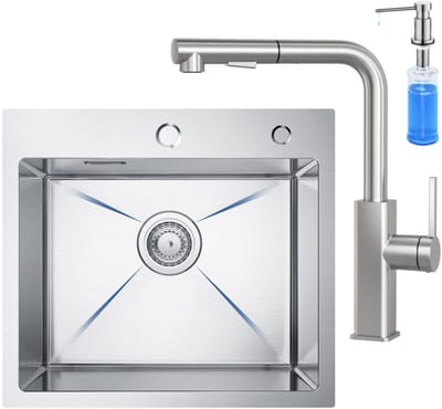 CECIPA max Spoelbak voor keuken 50x45CM - Enkele Spoelbak Met Keukenkraan en Zeepdispenser 300ML - Spoelbak Keuken RVS - Spoelbak Met Kraangat - Voor 50 cm Kast