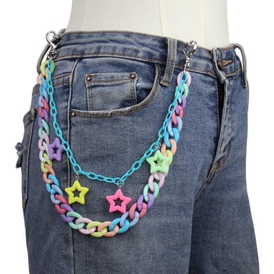 Porte-clés Chaîne Arc-en-ciel en Résine Hip Hop Femme Fille Mignon Chaîne de Taille Multicolore Acrylique Étoile Creuse Chaîne de Pantalon Bijoux Y2K gray