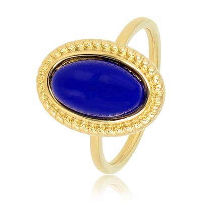 My Bendel - Vintage Ring Goudkleurig met Blauwe Steen - Vintage Ring Goudkleurig - Blauwe Steen - Stainless Steel - PVD Plating - met Luxe Cadeauverpakking | Sieraden Voor Dames | Maat 16.00 Mm / Maat 50