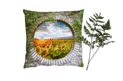 Sierkussens - Kussentjes Woonkamer - 40x40 cm - Zonnebloemen - Doorkijk - Bloemen - Zon