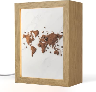 Tafellamp 15x20 cm - LED lamp - Wereldkaart - Koffie - Marmer - Decoratieve tafellampen - Dimbaar - Tafellampje slaapkamer - Woonkamer binnen