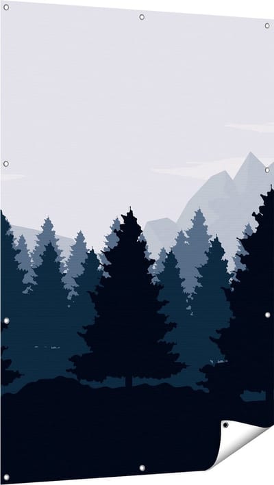 Gards Tuinposter Bos met Bomen Illustratie - Abstract - 100x150 cm - Tuindoek - Tuindecoratie - Wanddecoratie buiten - Tuinschilderij