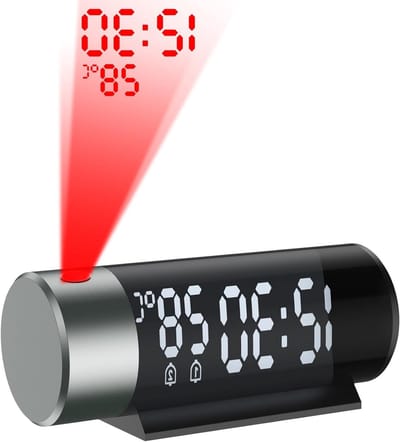 Digitale Projectiewekker met Temperatuur en Vochtigheid, 180° Projectie, Snoozefunctie, Dubbele Alarmen, 12/24 Uurweergave, Nachtmodus en Instelbare Helderheid voor Thuis, Slaapkamer en Kantoor
