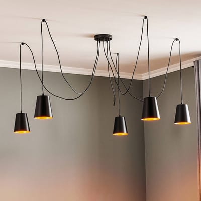 EMIBIG LIGHTING Hanglamp Link met 5 afzonderlijke kappen, zwart