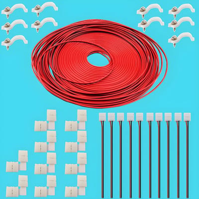 LED Strip Aansluitset 3528 - 10 Pigtails, 10 L-vormige Connectoren, 32.8ft Verlengkabel en 20 Clips voor Eenvoudige Installatie van LED Strips
