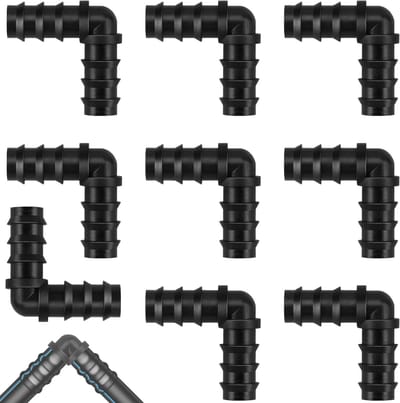 Hose Connector 16 mm (1/2 inch) voor Drip Irrigatie, Zwarte Plastic L Aansluitingen, Tuinaccessoires voor Irrigatiesystemen (Verpakking van 9)