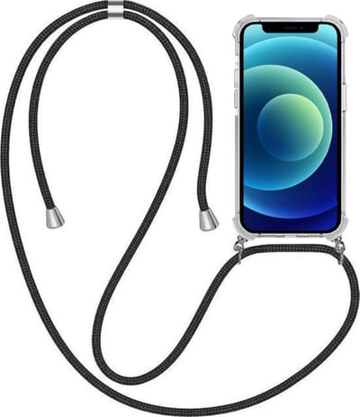 Telefoonhoesje Geschikt voor iPhone 12/12 Pro met Koord en Stootrand - TPU Backcover Shockproof met Lanyard - Smartphonica geschikt voor iPhone 12;iPhone 12 Pro